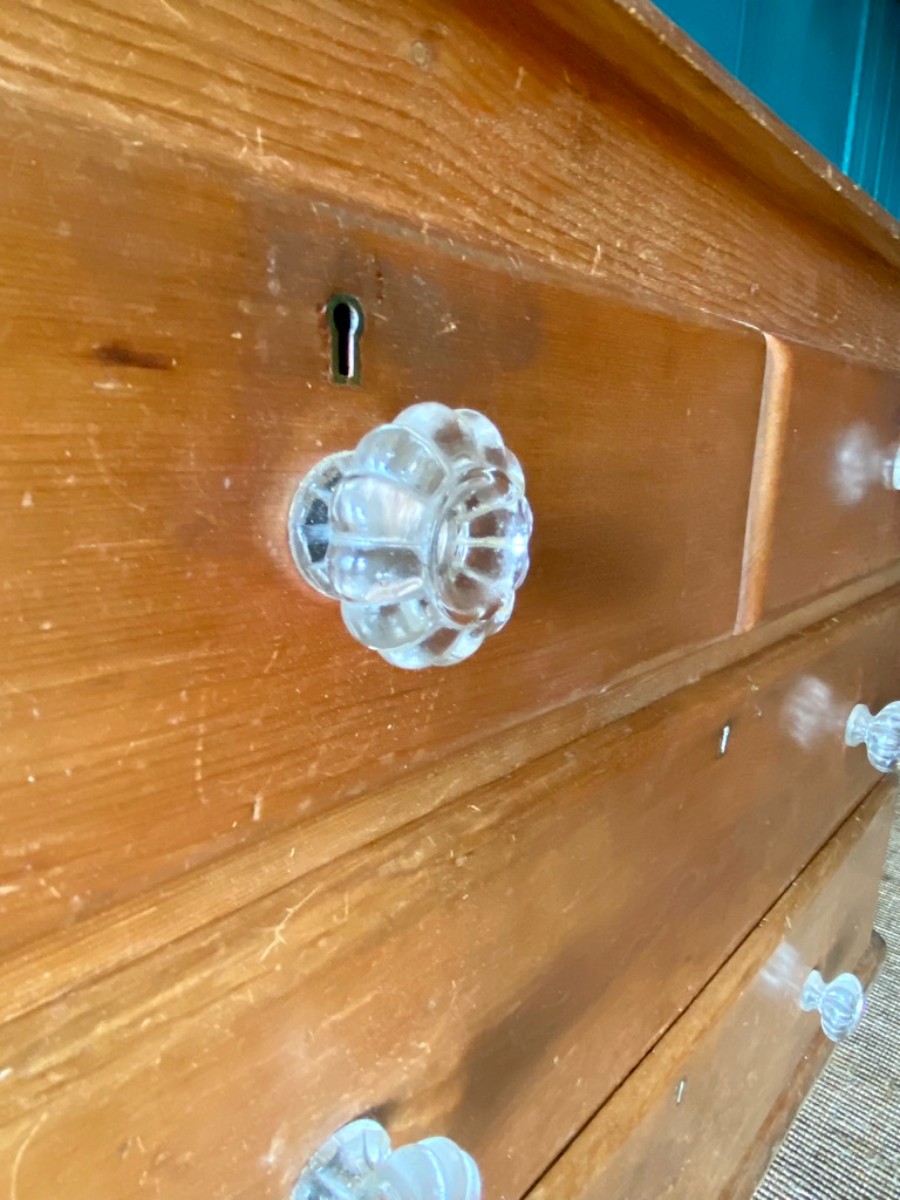 Victorian Solid Pine Antique Chest Of Drawers 2 over 2 with Pressed Glass Knobs