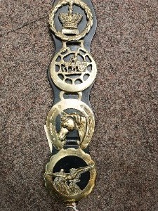 Vintage 4 Horse Brasses On Leather Strap