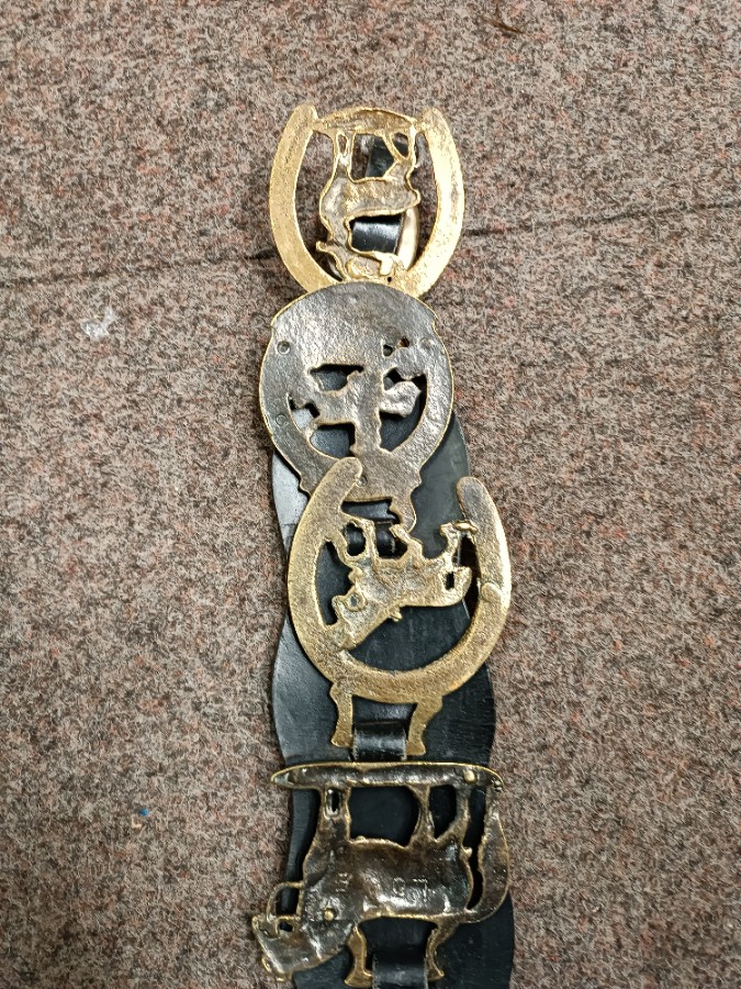 Vintage 4 Horse Brasses On Leather Strap