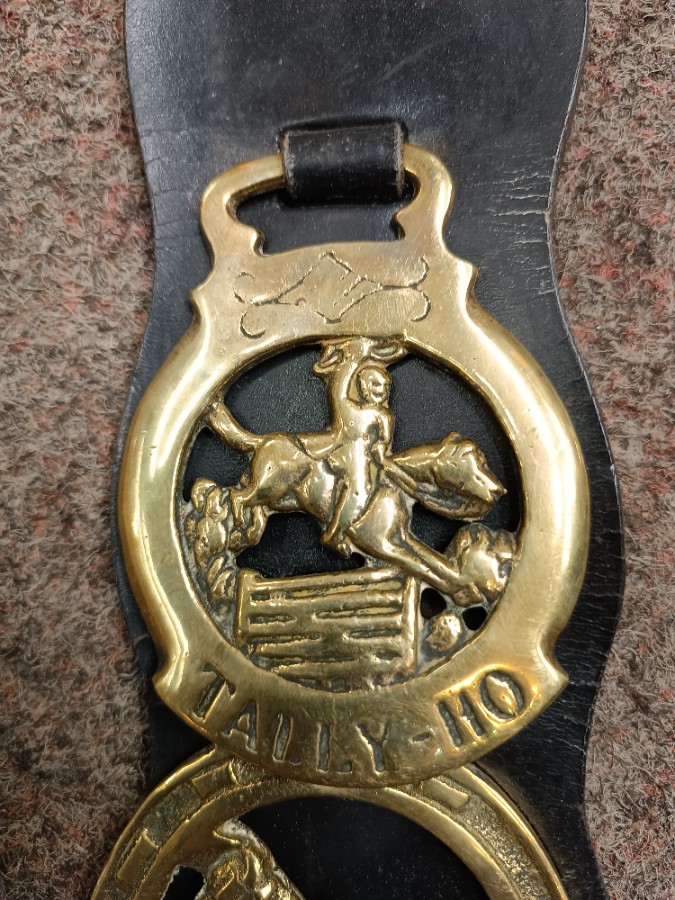 Vintage 4 Horse Brasses On Leather Strap
