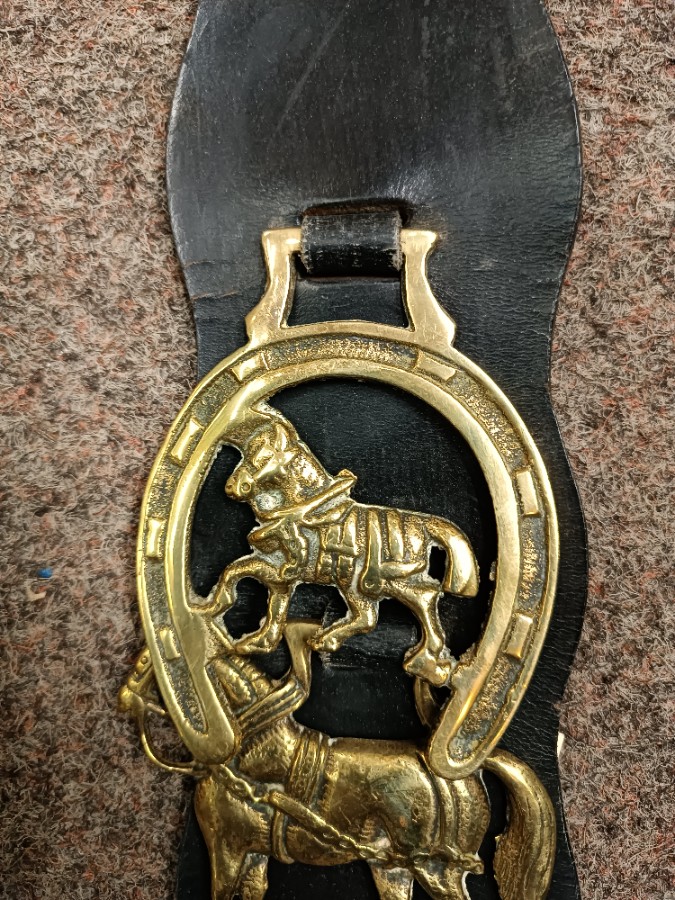 Vintage 4 Horse Brasses On Leather Strap