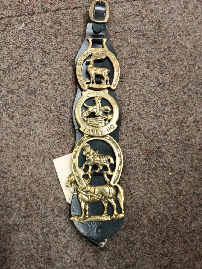 Primary image for Vintage 4 Horse Brasses On Leather Strap