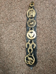 Vintage 5 Horse Brasses On The Leather Strap