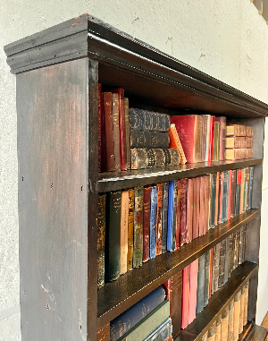 Discover our handcrafted, solid pine library bookcases with an aged ebony stain finish. Perfect for any interior decor. Shop now to add style to your space!