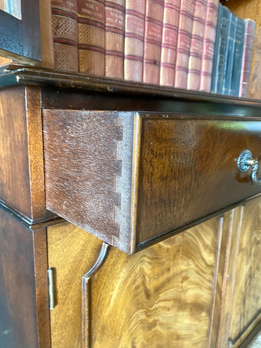 Vintage Antique Reproduction Astral Glazed Bookcase Cabinet With Locking Key VGC