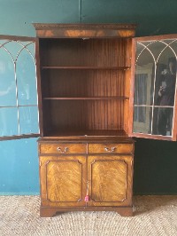 Vintage Antique Reproduction Astral Glazed Bookcase Cabinet With Locking Key VGC