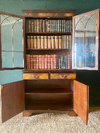 Vintage Antique Reproduction Astral Glazed Bookcase Cabinet With Locking Key VGC