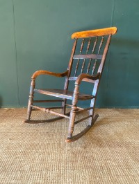 Vintage Antique Welsh Elm Rocking Chair Pierced Design Ply Seat Good Condition