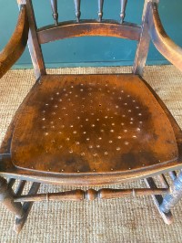 Vintage Antique Welsh Elm Rocking Chair Pierced Design Ply Seat Good Condition