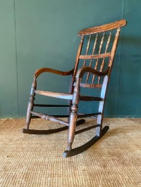 Vintage Antique Welsh Elm Rocking Chair With 'Star' Form Ply Seat Good Condition