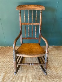 Vintage Antique Welsh Elm Rocking Chair With 'Star' Form Ply Seat Good Condition