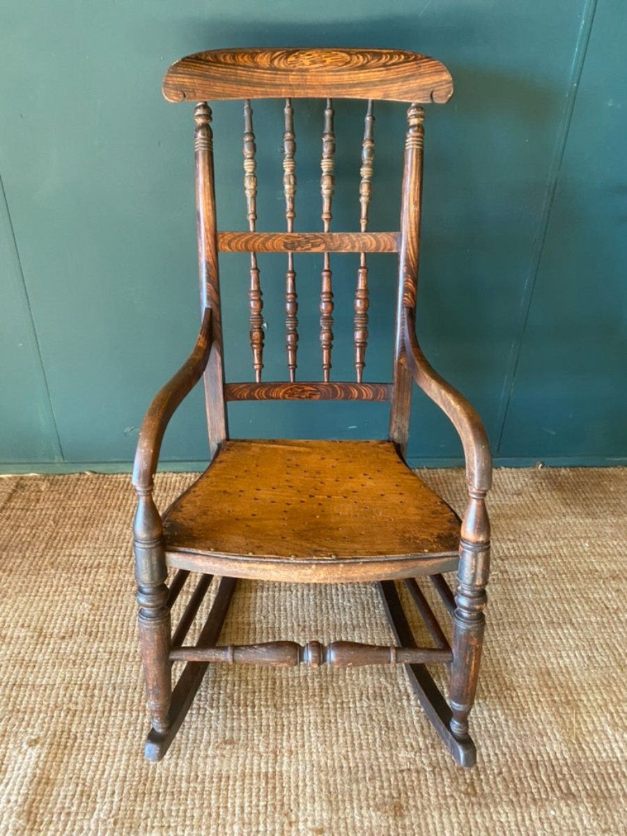 Vintage Antique Welsh Elm Rocking Chair With 'Star' Form Ply Seat Good Condition