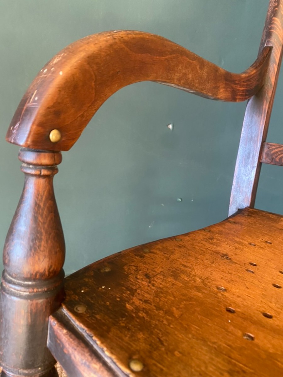 Vintage Antique Welsh Elm Rocking Chair With 'Star' Form Ply Seat Good Condition