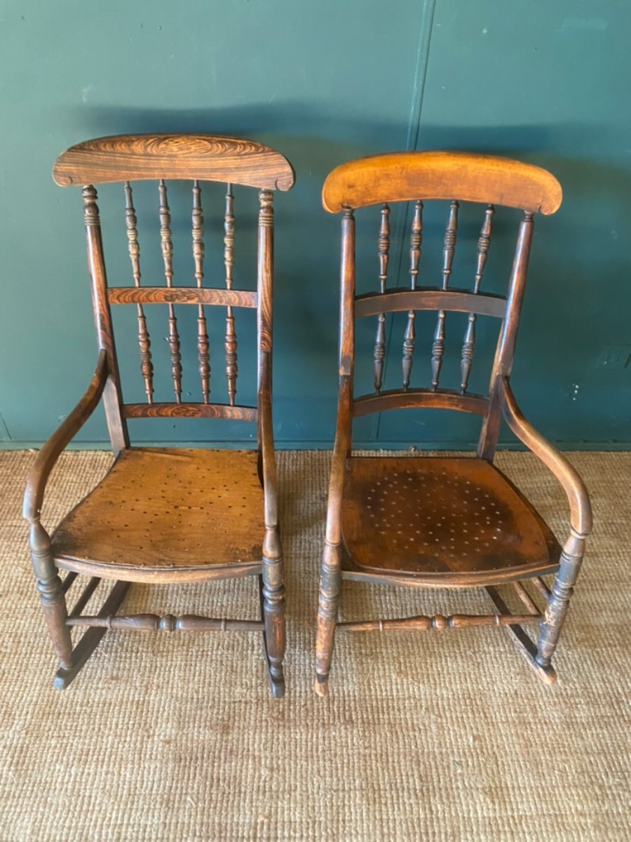 Vintage Antique Welsh Elm Rocking Chair With 'Star' Form Ply Seat Good Condition