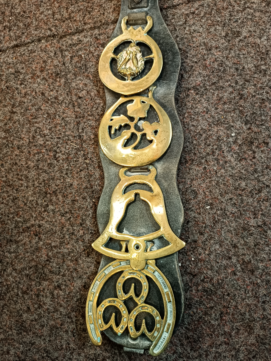 Explore our range of vintage leather martingale straps, complete with four horse brasses! Impressively crafted and measuring 44cm. Shop now for a taste of tradition!