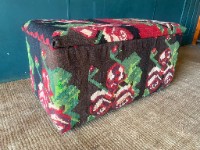 Vintage Tapestry Kilim Upholstered Ottoman Storage Chest Bench Handwoven Wool