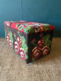 Vintage Tapestry Kilim Upholstered Ottoman Storage Chest Bench Handwoven Wool