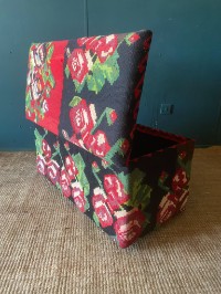 Vintage Tapestry Kilim Upholstered Ottoman Storage Chest Bench Handwoven Wool