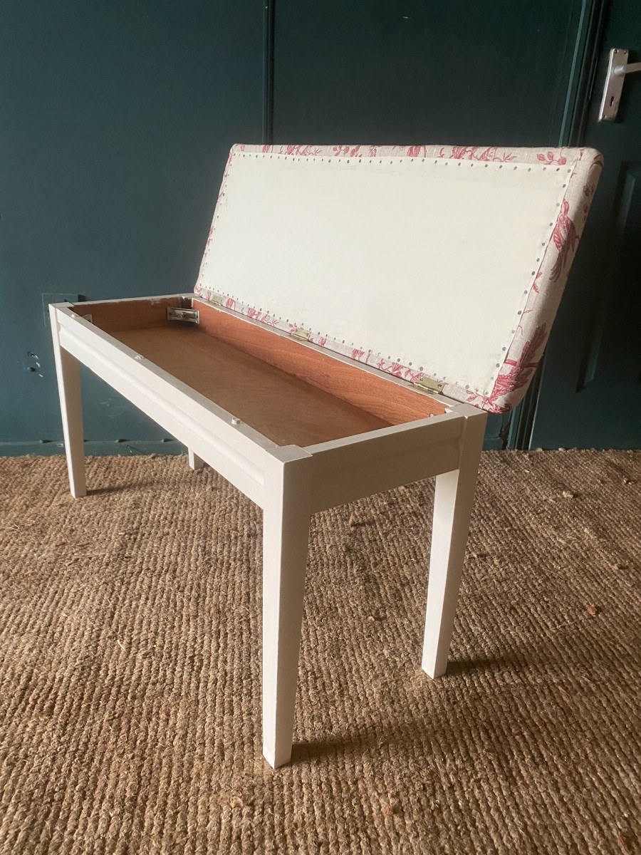 Vintage Upholstered Bench Seat Piano Stool Storage Brand New Linen Upholstery