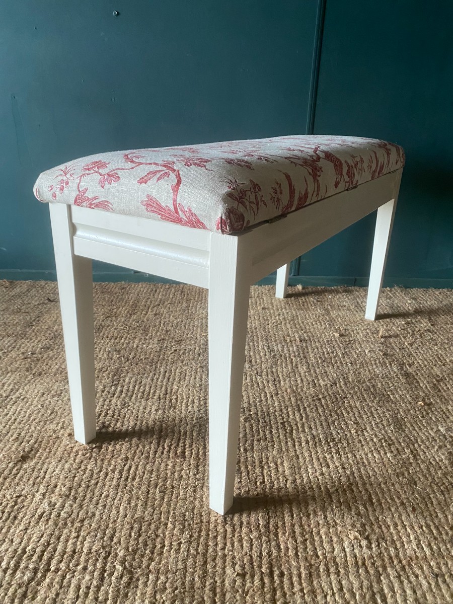 Vintage Upholstered Bench Seat Piano Stool Storage Brand New Linen Upholstery