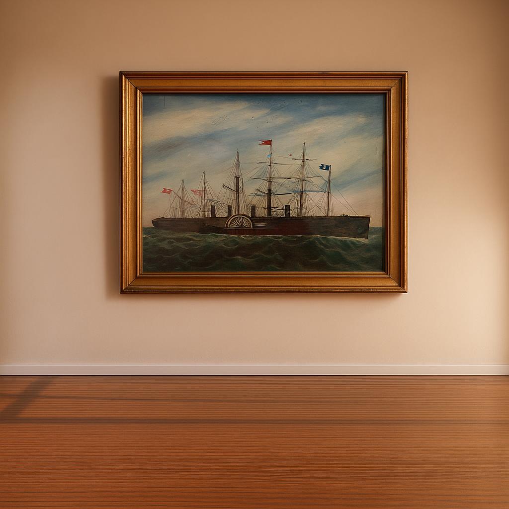 An Oil Painting Of Great Eastern Ship On Metal Sheet (19th Century)