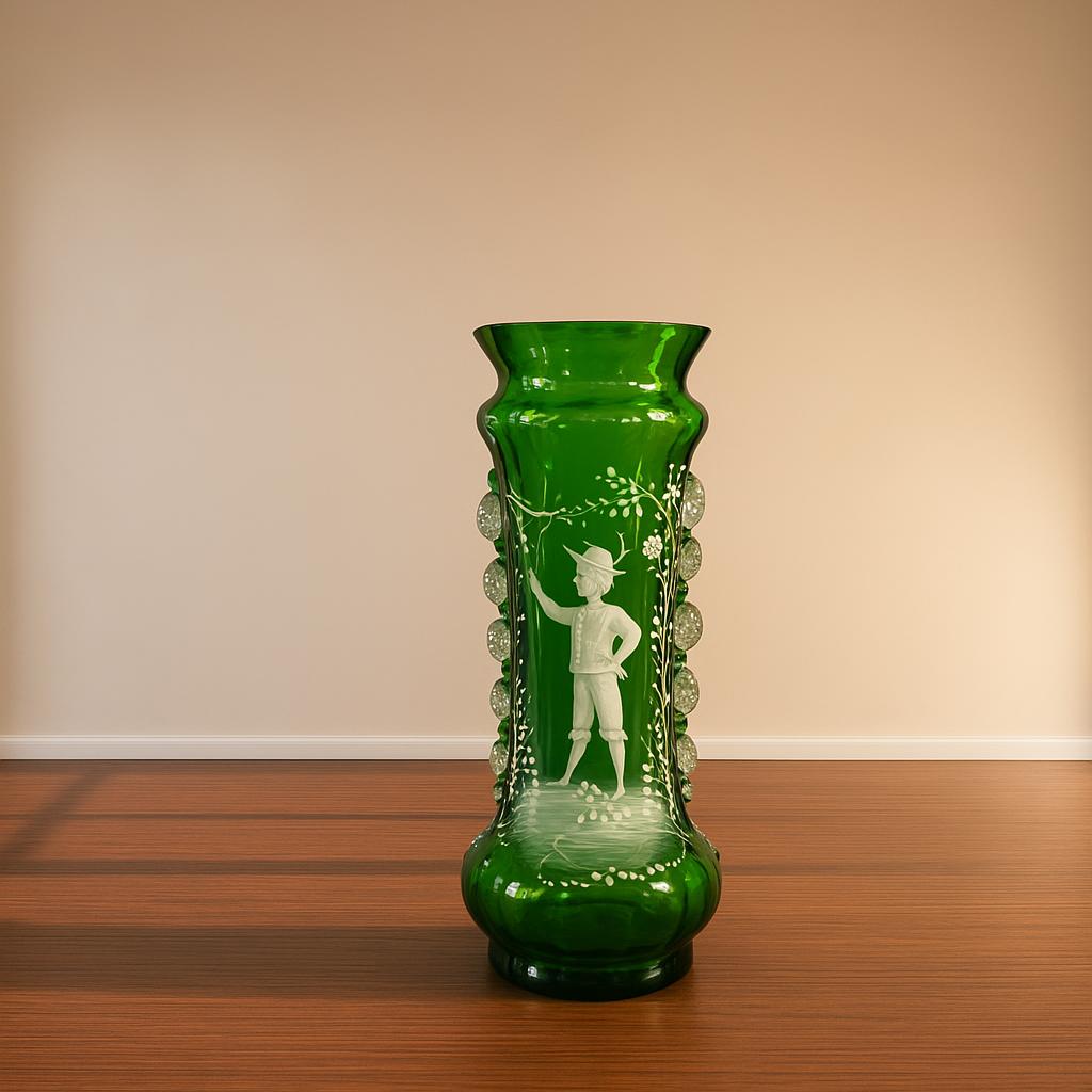 A Large Mary Gregory Green Vase