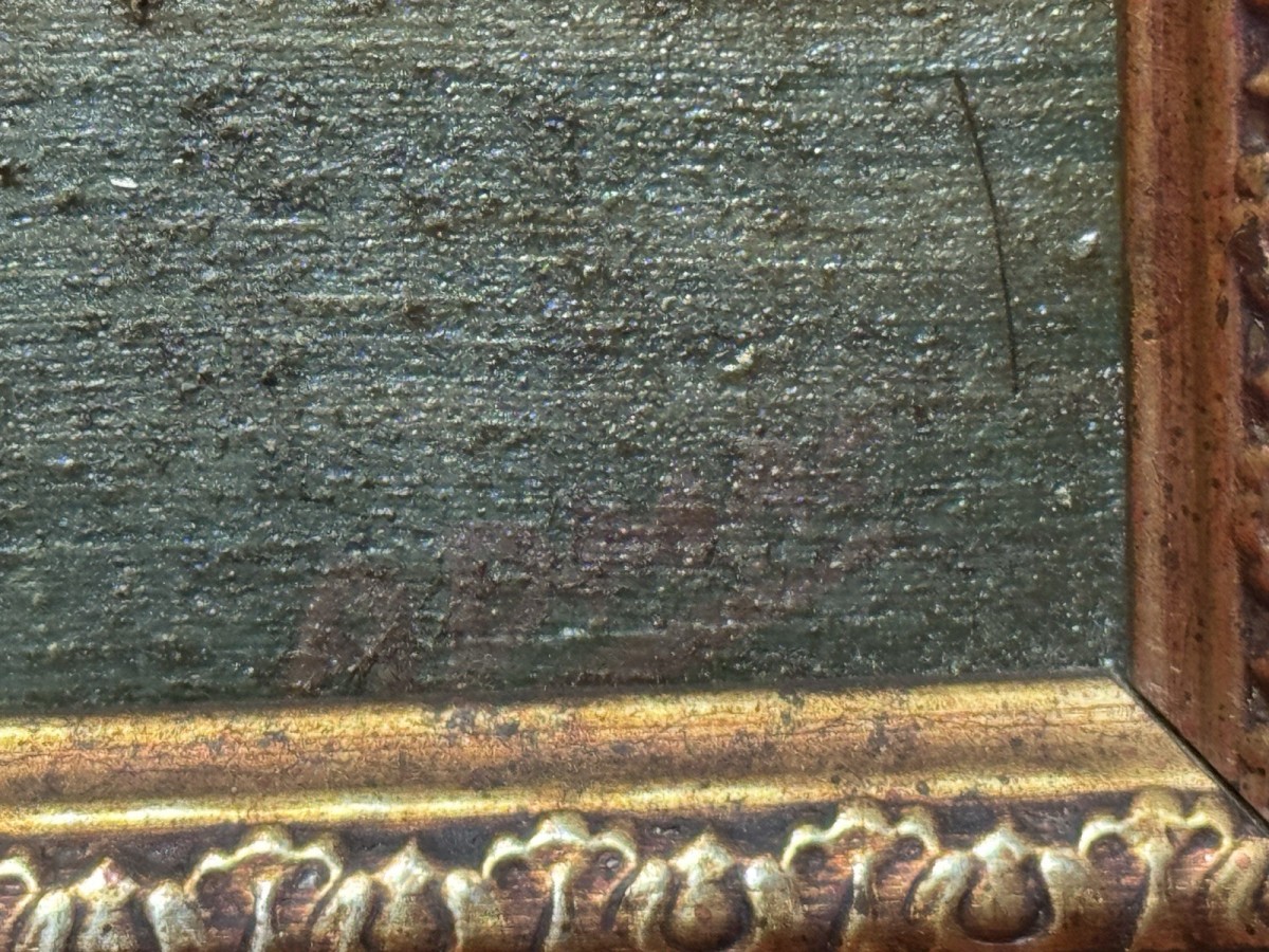 Moonlit Masted Galleon In Harbour Scene Oil Painting Signed Adams