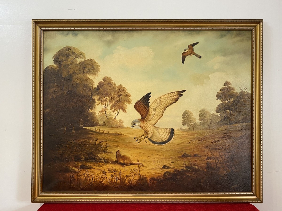 Original Oil Painting Of Hunting Birds Of Prey Signed By Artist G Millhouse