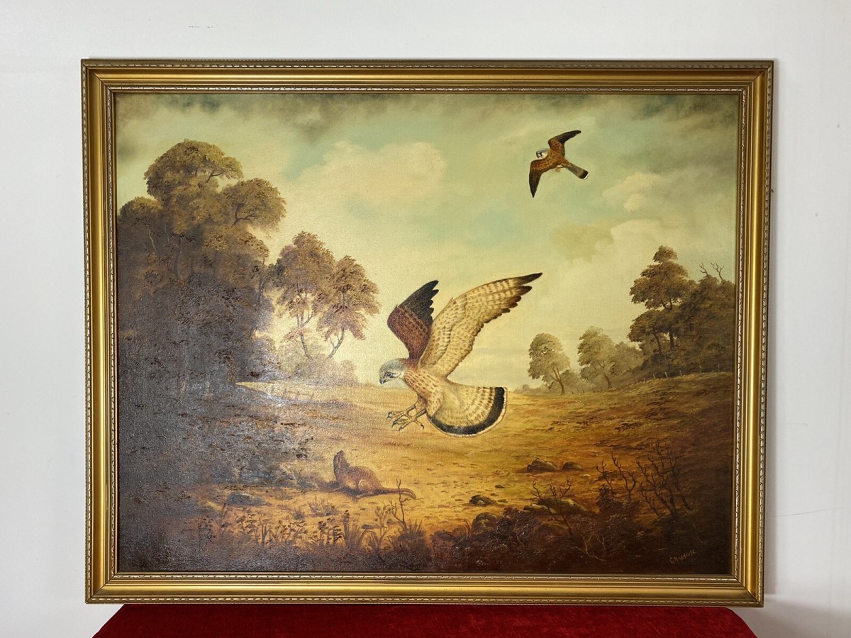 Original Oil Painting Of Hunting Birds Of Prey Signed By Artist G Millhouse