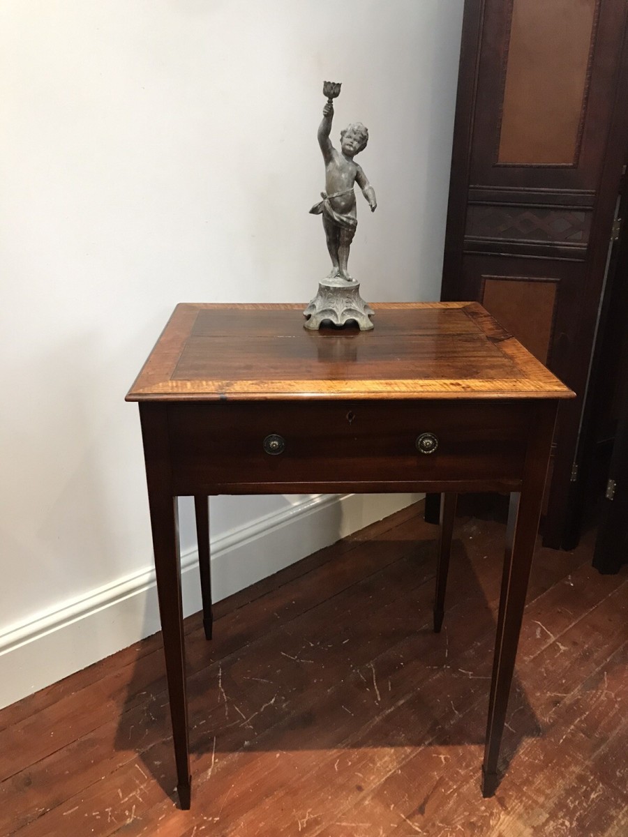 Primary image for Period Antique Sheraton Style Side Table With Drawer And Tapered Legs