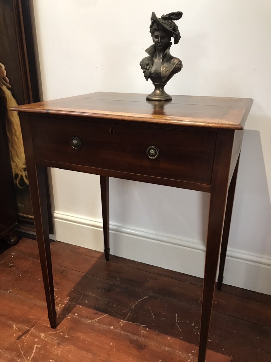 Period Antique Sheraton Style Side Table With Drawer And Tapered Legs