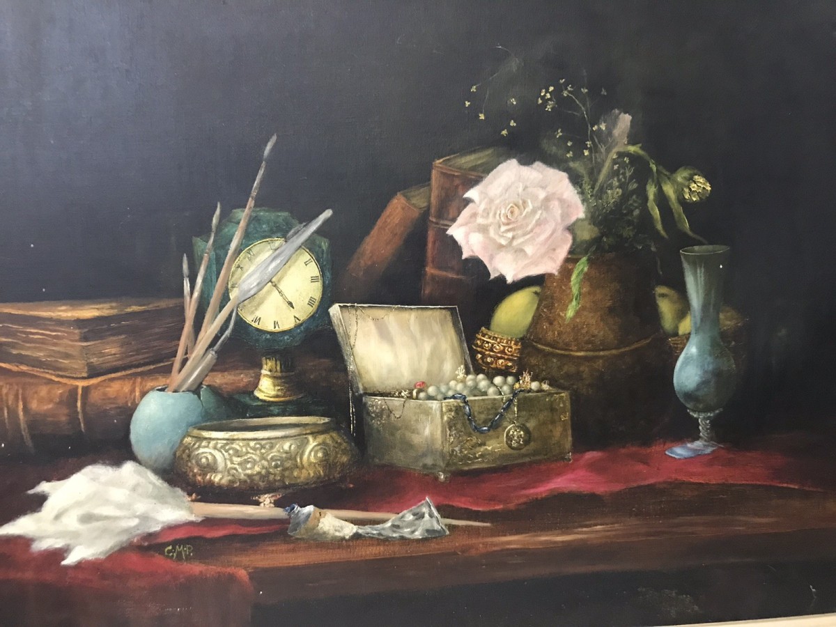 Rare Antiquirian Collecters Oil Painting Signed By Artist C.m.p