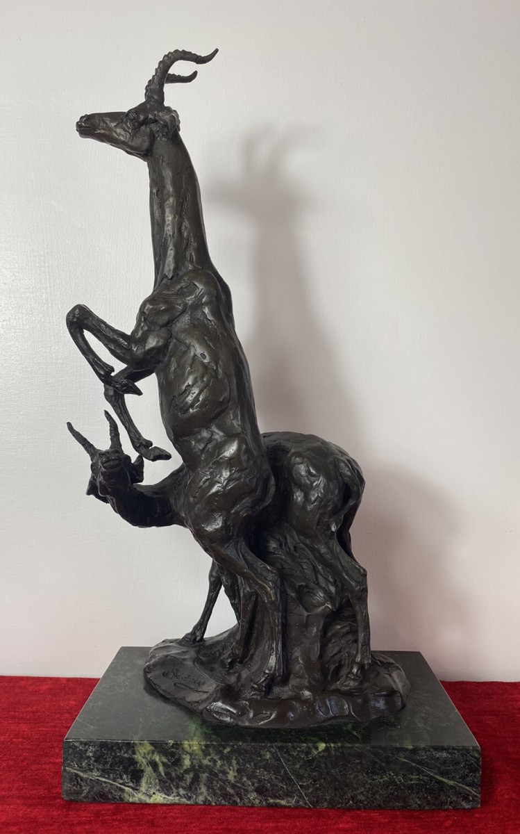Primary image for Fine Bronze Centrepiece Sculpture Of Gazelle & Impala On Marble Plinth Signed