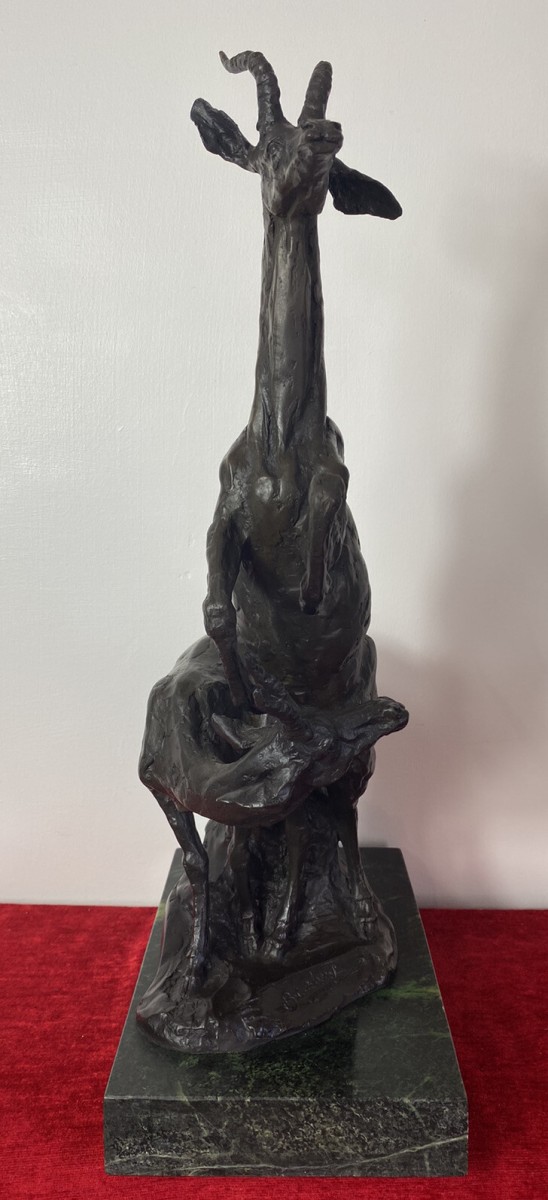 Fine Bronze Centrepiece Sculpture Of Gazelle & Impala On Marble Plinth Signed