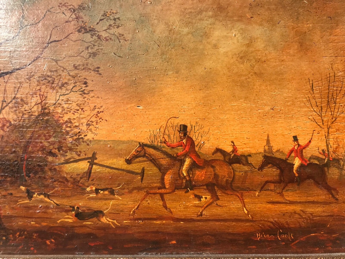 Pair Of Fine Art Hunting Scene Oil Paintings By Artist Brain Cook