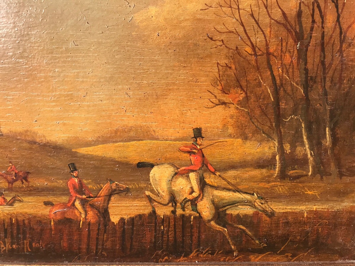 Pair Of Fine Art Hunting Scene Oil Paintings By Artist Brain Cook