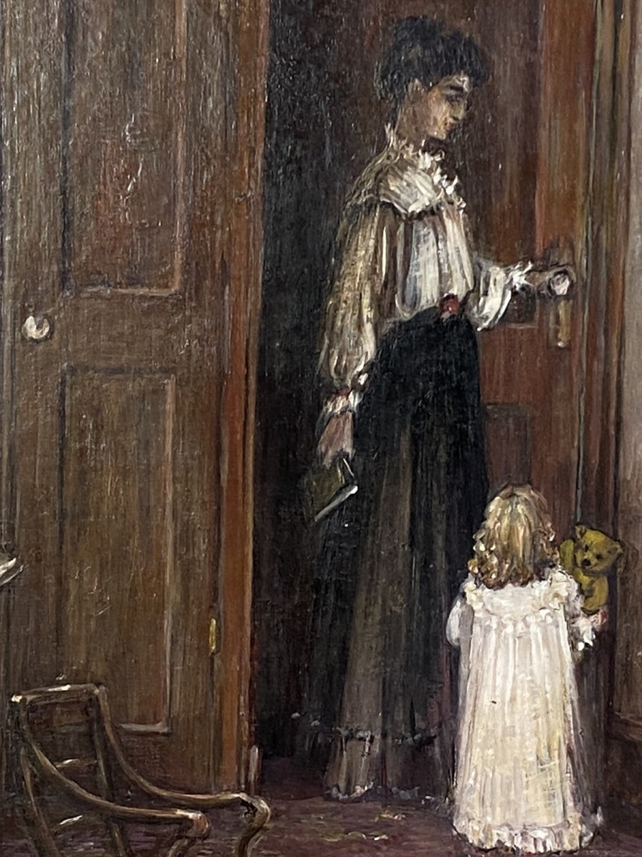 Victorian Oil Painting Of Mother And Daughter In Interior Scene Signed C Willis