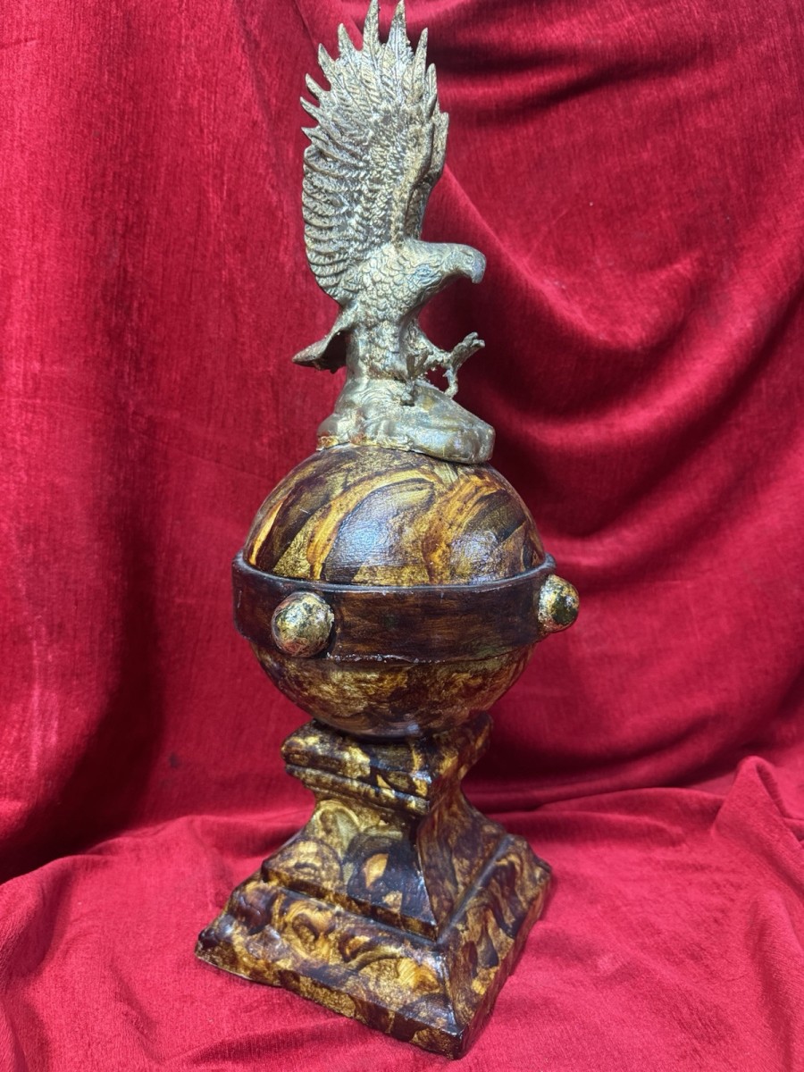 Primary image for Antique Georgian Cast Iron Stooping Eagle On Globe Scrumbled Centrepiece