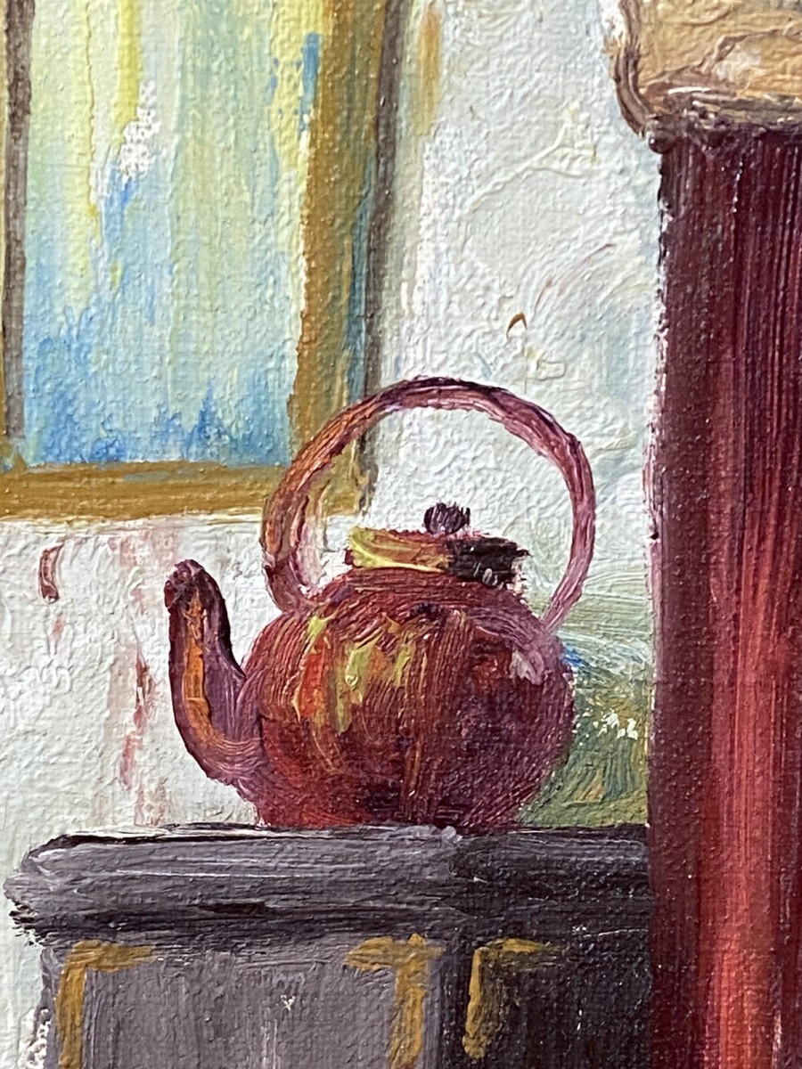 Idyllic Cottage Interior Scene Oil Painting By Artist G Lund