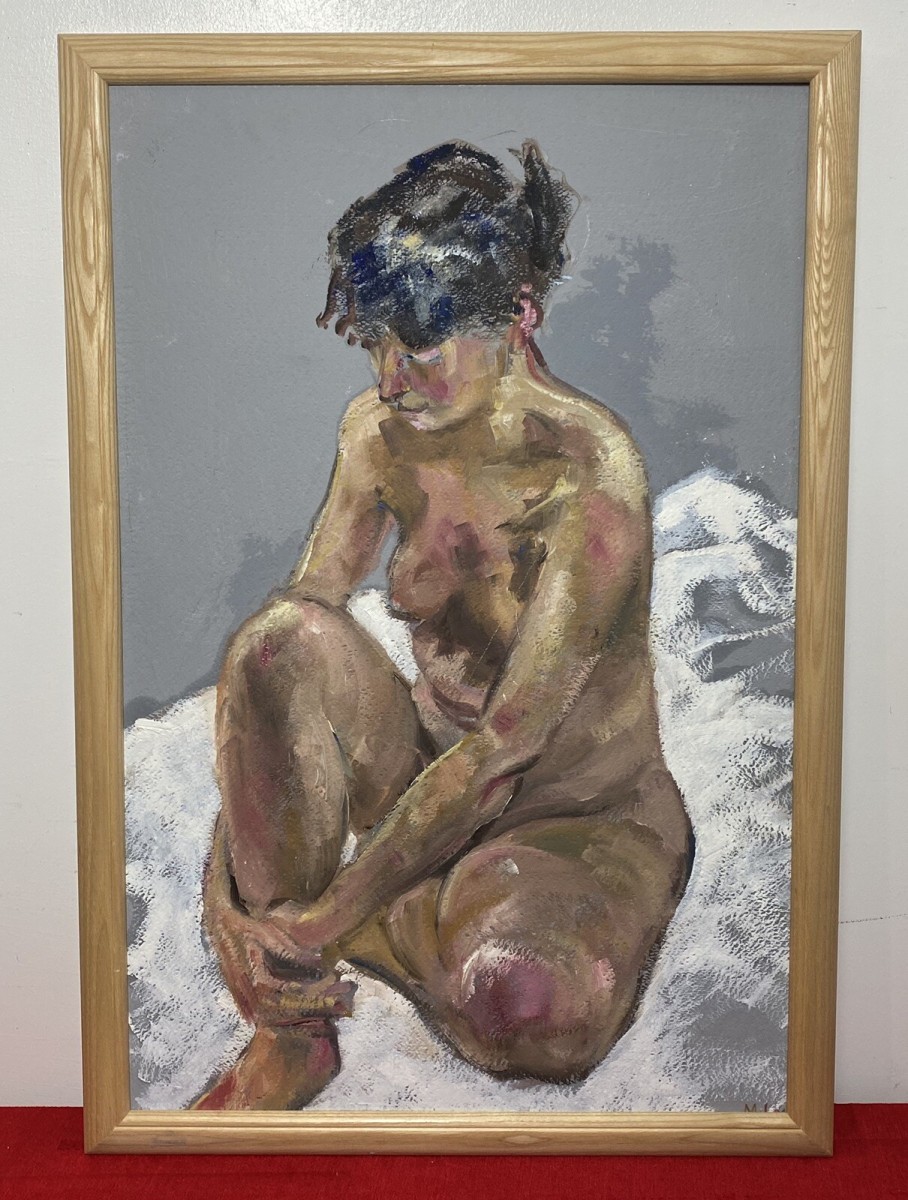 Sitting Female Nude Contemplation Study In Oil By Artist Michael Jenkins