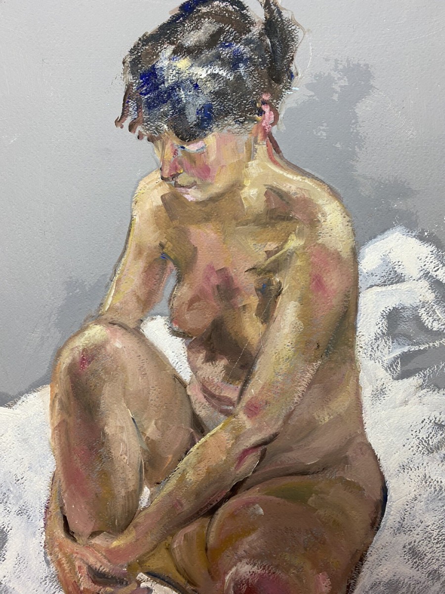 Sitting Female Nude Contemplation Study In Oil By Artist Michael Jenkins