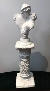 Fine Italian Sculpture Bust ‘Loves First Kiss’ On Ornate Plinth Signed By Artist On The Back Of Bust Classical Man And Woman Kissing Sculpture Bust In Fine Detail Sits Upon A On Very Ornate Round Pillar With Classical Poses, Putti And Nymphs Square Top And Base. Exceptional Detail Very Decorative Sculptural Piece Believed To Be A Plaster Model Before The End Product Would Be Cast In Bronze Composition- Plaster Of Paris Origin - Italy Dimensions In Inches Bust Height 16” Bust Width 11” Plinth Height 22” Plinth Width 10”