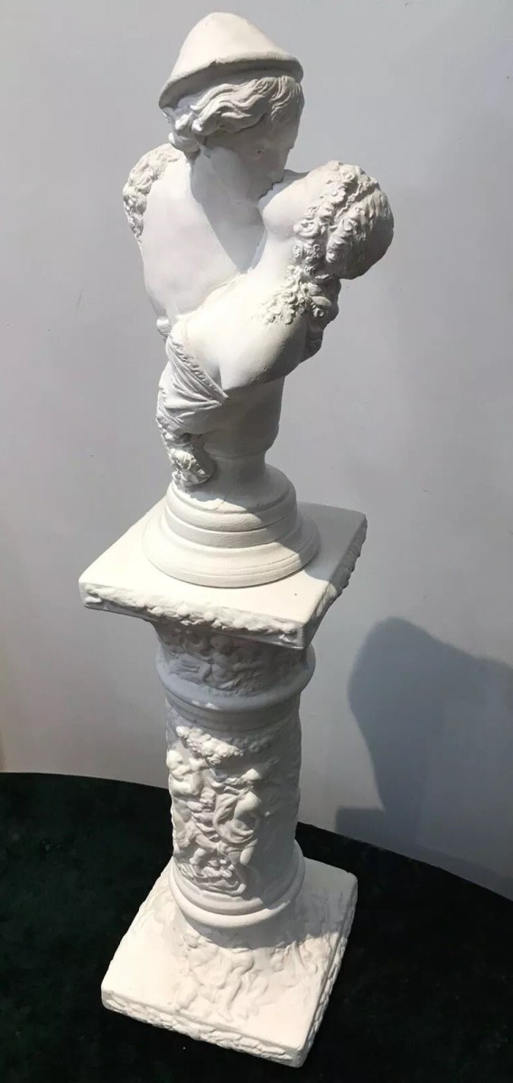 Fine Italian Sculpture ‘loves First Kiss’ On Ornate Plinth Signed By Artist