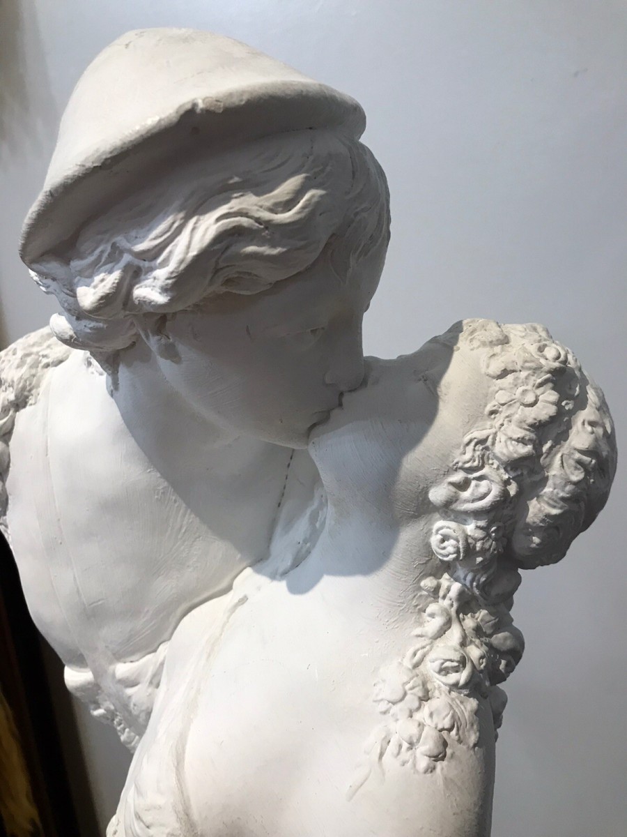 Fine Italian Sculpture ‘loves First Kiss’ On Ornate Plinth Signed By Artist