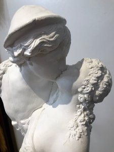 Fine Italian Sculpture Bust ‘Loves First Kiss’ On Ornate Plinth Signed By Artist On The Back Of Bust Classical Man And Woman Kissing Sculpture Bust In Fine Detail Sits Upon A On Very Ornate Round Pillar With Classical Poses, Putti And Nymphs Square Top And Base. Exceptional Detail Very Decorative Sculptural Piece Believed To Be A Plaster Model Before The End Product Would Be Cast In Bronze Composition- Plaster Of Paris Origin - Italy Dimensions In Inches Bust Height 16” Bust Width 11” Plinth Height 22” Plinth Width 10”
