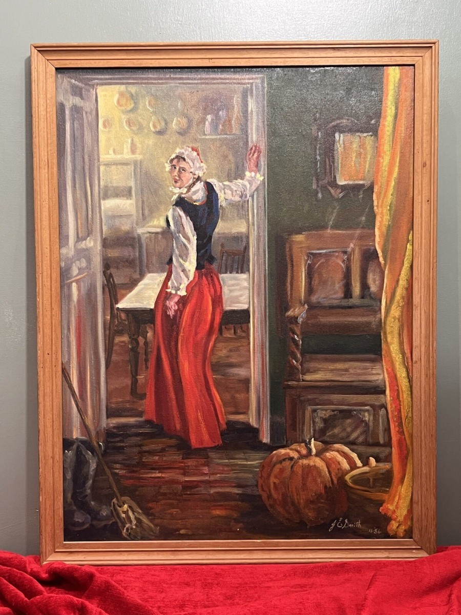 British Fine Art Victorian Interior Oil Painting Signed J E Smith