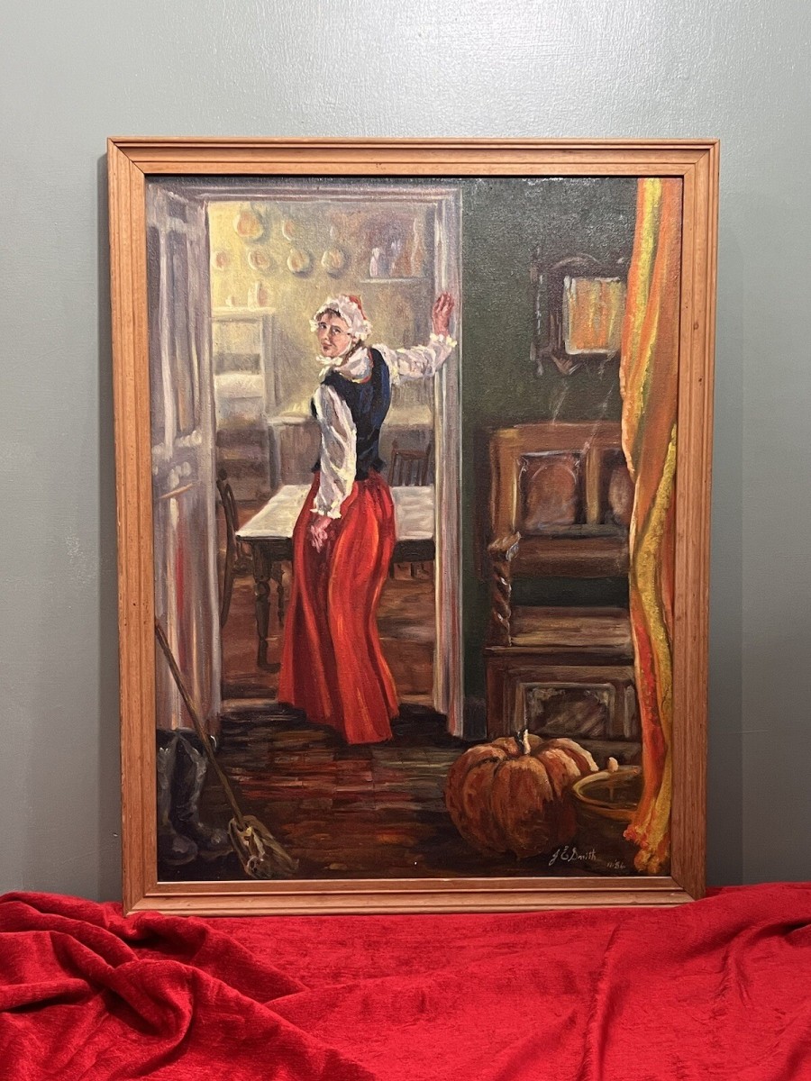 British Fine Art Victorian Interior Oil Painting Signed J E Smith