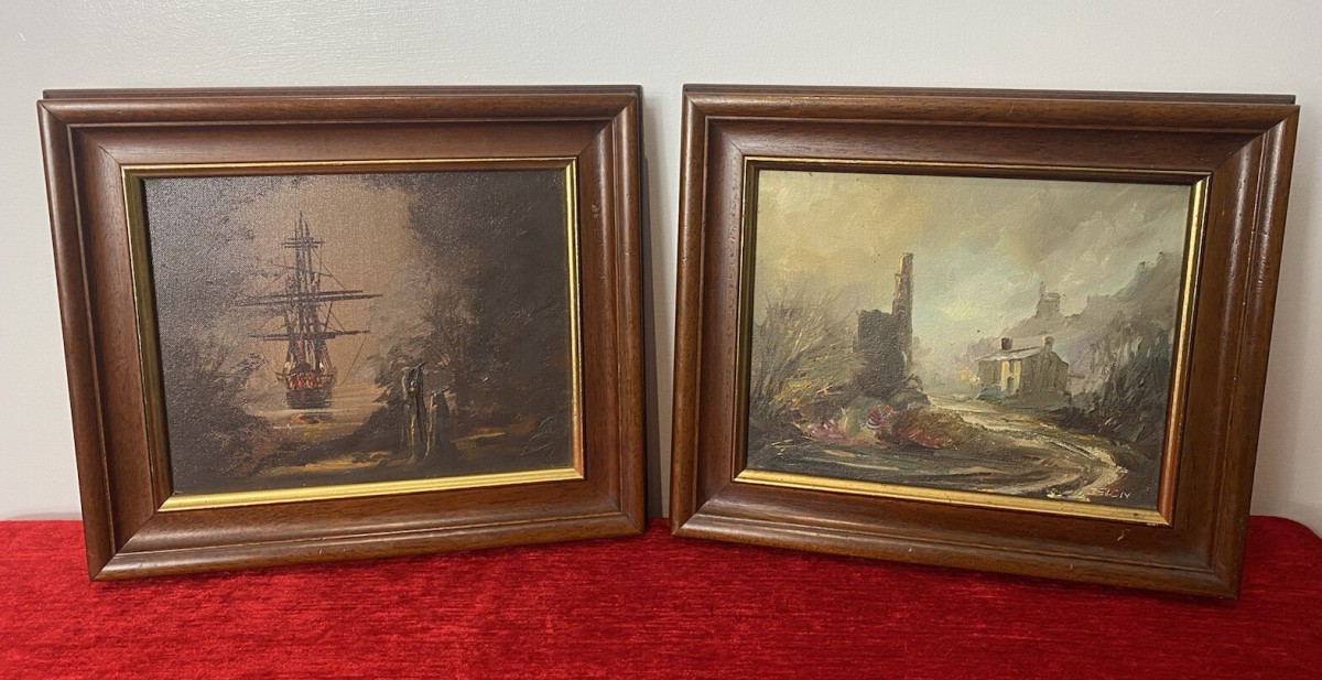 Pair Of Cornish Artist Don Hughes Original Gallon & Town Landscape Oil Paintings