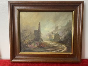 Pair Of Cornish Artist Don Hughes Original Gallon & Cove Landscape Oil Paintings Circa - 1960 Composition - Oil On Canvas Listing Description Pair Of Original Atmospheric Impressionist Oil Paintings By Sought After Cornish Artist Don Hughes. 1st Painting ; Smugglers Galleon A Dark Mystical Artwork Of Large Sea Galleon On Calm Waters, Appears Through Foliage Looking Hole With Land With Architectural Ruin In Forefront. Somber Hues With Detailed Ship & Masts, Wonderful Use Of Light And Shadows With Detailed Water Reflection. Signed By Artist DELON (Don Hughes) Set In Mahogany Frame. 2nd Painting ; Fishermans Cove Scene Haunting Scene Of Fishermans Cove With Townscape On Hillside. A Road Leading Down To Mooring Is Central To Artwork. Impressionistic Houses With Foliage In Bright Colours. A Sea Fog Present Over Art Work Giving Fabulous Atmosphere. Signed By Artist DELON (Don Hughes) And Set In Mahogany Frame. Dimensions In Inches Height 10" Width 14" Depth 1"