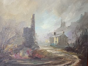 Pair Of Cornish Artist Don Hughes Original Gallon & Cove Landscape Oil Paintings Circa - 1960 Composition - Oil On Canvas Listing Description Pair Of Original Atmospheric Impressionist Oil Paintings By Sought After Cornish Artist Don Hughes. 1st Painting ; Smugglers Galleon A Dark Mystical Artwork Of Large Sea Galleon On Calm Waters, Appears Through Foliage Looking Hole With Land With Architectural Ruin In Forefront. Somber Hues With Detailed Ship & Masts, Wonderful Use Of Light And Shadows With Detailed Water Reflection. Signed By Artist DELON (Don Hughes) Set In Mahogany Frame. 2nd Painting ; Fishermans Cove Scene Haunting Scene Of Fishermans Cove With Townscape On Hillside. A Road Leading Down To Mooring Is Central To Artwork. Impressionistic Houses With Foliage In Bright Colours. A Sea Fog Present Over Art Work Giving Fabulous Atmosphere. Signed By Artist DELON (Don Hughes) And Set In Mahogany Frame. Dimensions In Inches Height 10" Width 14" Depth 1"